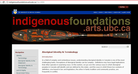 Indigenous Foundations Identity and Terminology Webpage